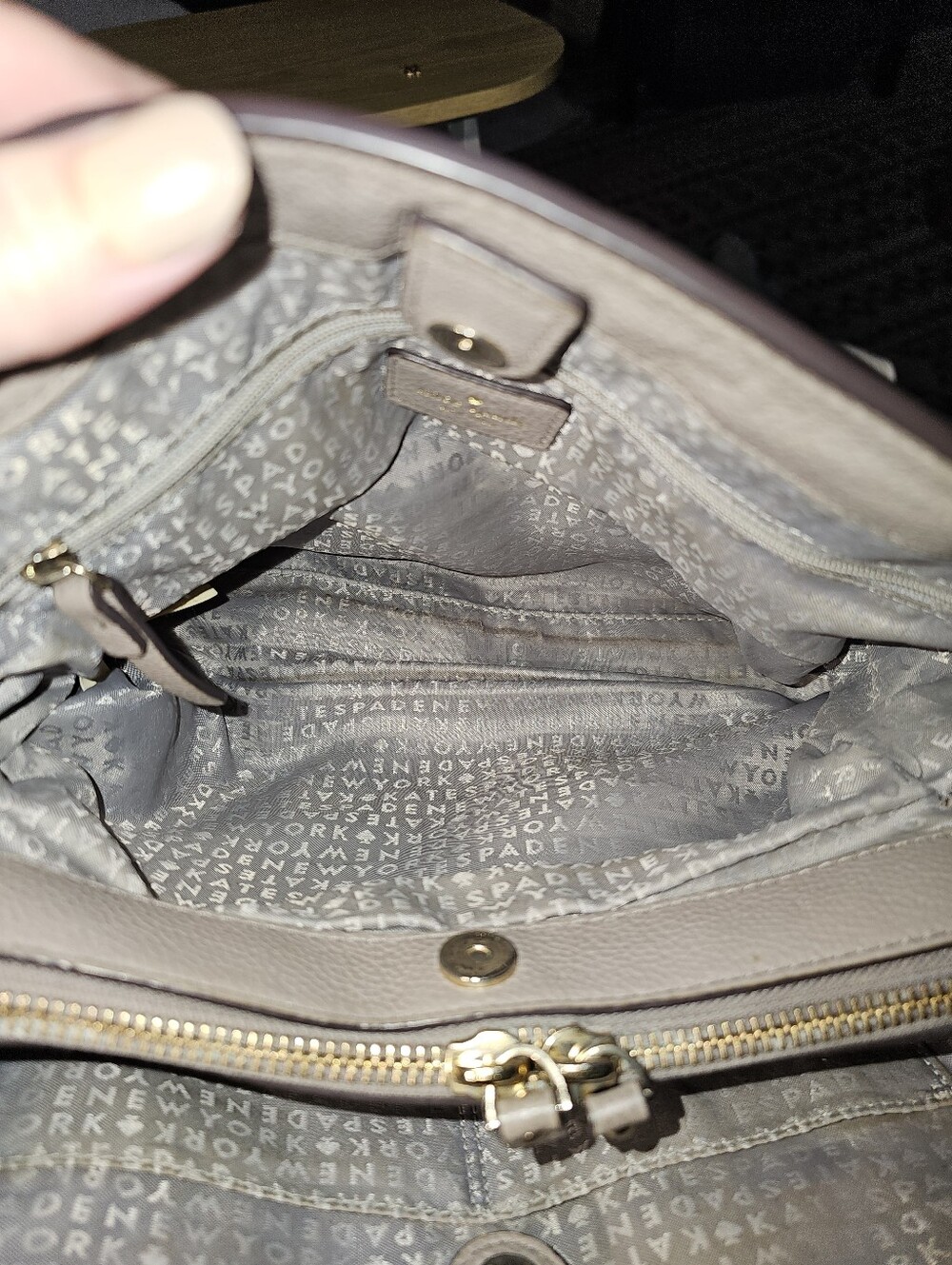 Kate Spade Larchmont Avenue Evangelie Satchel Leather Grease Grey Taupe - Picture 8 of 14